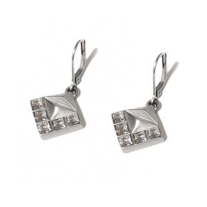 NEW - Chic Edgy Silver Gunmetal Dangle Geometric Pyramid Rhinestone Earrings
